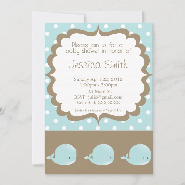 Convite para Chás de fraldas de baleia (Frente)