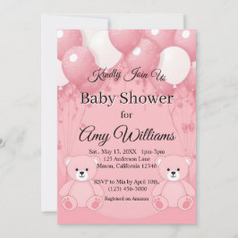 Convite para chás de fraldas de Balões Rosa