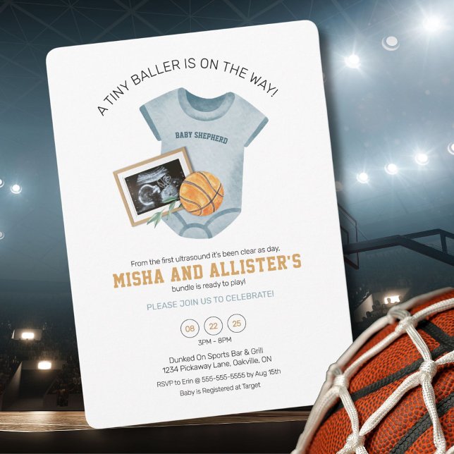Convite para Chás de fraldas de basquete de pequen (Basketball-themed baby shower invite for your future MVP, personalized perfectly.)