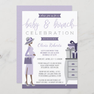 Convite Para Chás de fraldas De Bebê E Bruch, Roxo