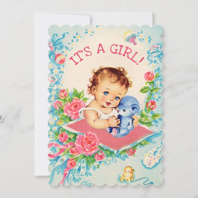 Convite para Chás de fraldas de Bebês e Rosas, cor (Frente)