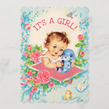 Convite para Chás de fraldas de Bebês e Rosas, cor