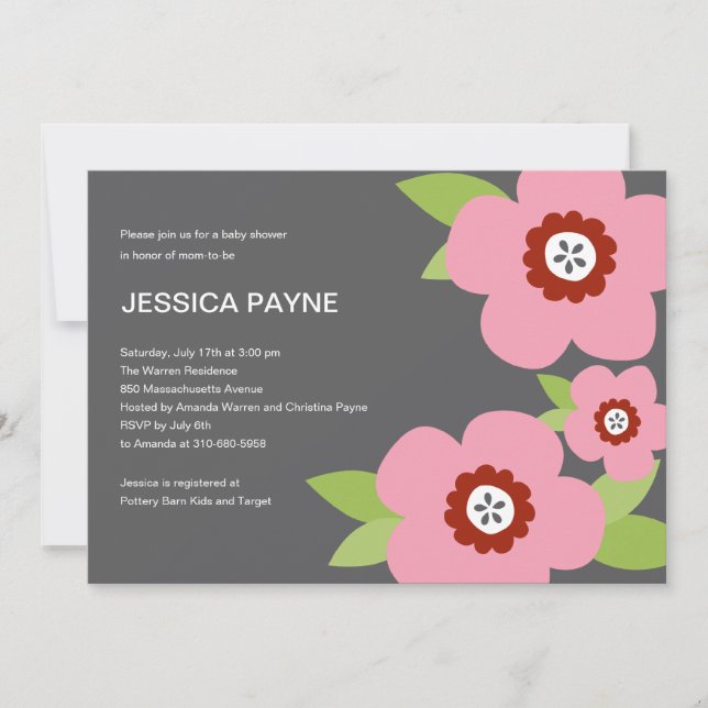 Convite para Chás de fraldas de Blooms Modernos (Frente)