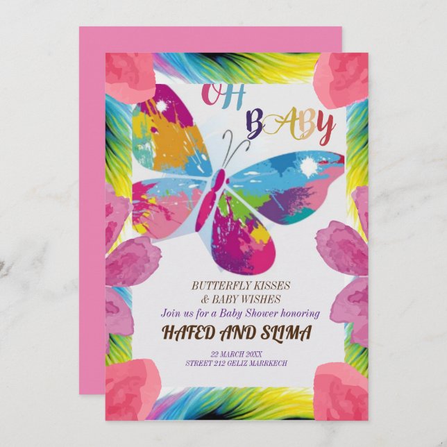 Convite para Chás de fraldas de borboletas, Butter (Frente/Verso)