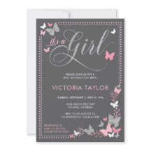 Convite para Chás de fraldas de borboletas, cor-de