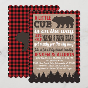 Convite para Chás de fraldas de Búfalo Xadrez Cub