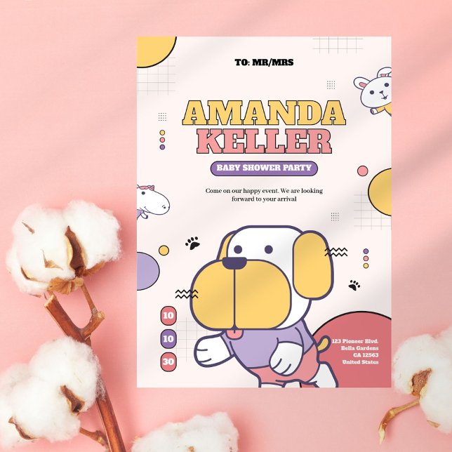 Convite para Chás de fraldas de cães de desenho an (Criador carregado)