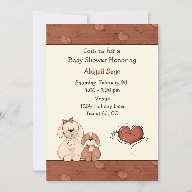 Convite para Chás de fraldas de Cães e Corações pa (Frente)