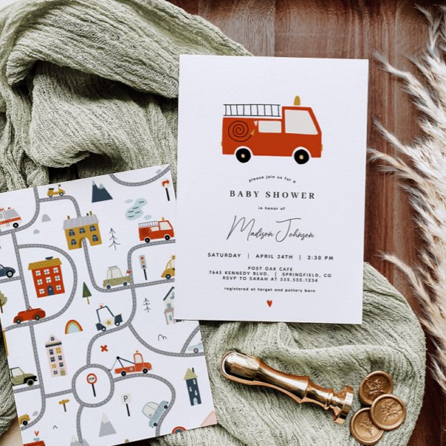 Convite para Chás de fraldas de Caminhão de Fogo (Criador carregado)