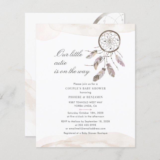 Convite para Chás de fraldas de Casais Chic de Boh (Frente/Verso)