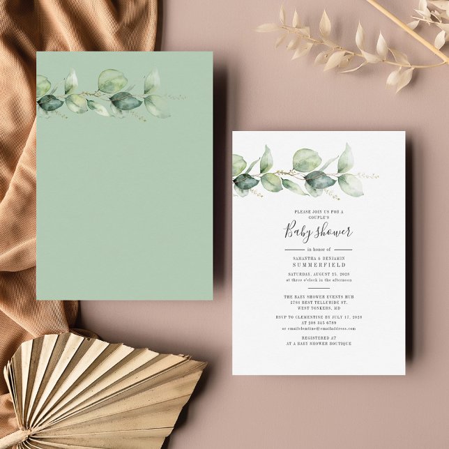 Convite para Chás de fraldas de Casais de folhagem (Eucalyptus Greenery Couples Baby Shower Invitation)