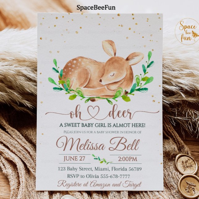 Convite para Chás de fraldas de cervos de arbustos (Woodland animal Deer Baby Shower Invitation Boy Forest animal Deer Boy Baby Shower Invite Woodland )