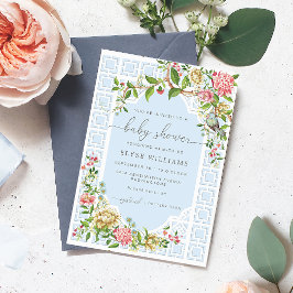 Convite para Chás de fraldas de Chinoiserie Azul -