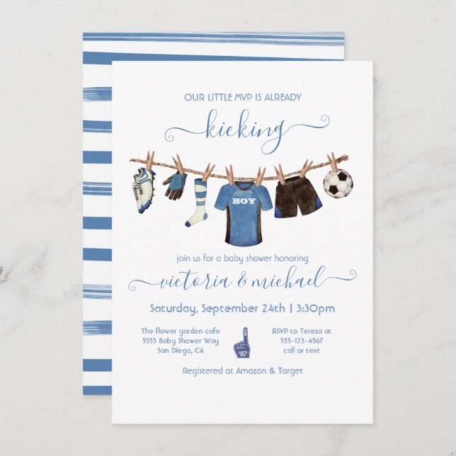 Convite para Chás de fraldas de Clothesline do Fut (Frente/Verso)