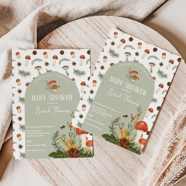 Convite para Chás de fraldas de Cogumelos e Flores (Criador carregado)