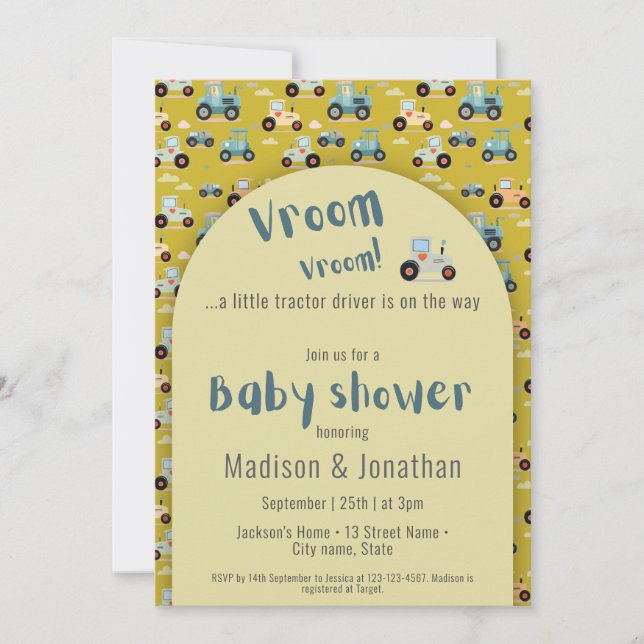 Convite para chás de fraldas de condutores de trat (Frente)