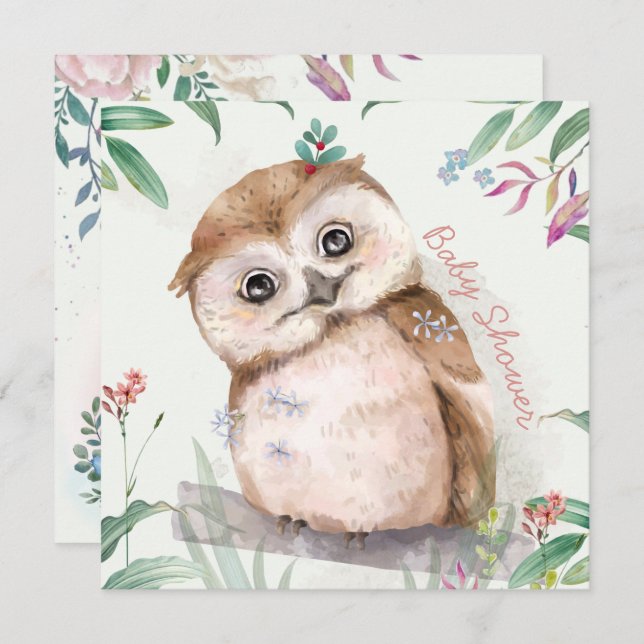 Convite para Chás de fraldas de Coruja (Frente/Verso)