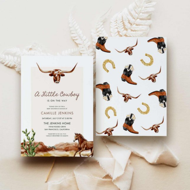Convite para Chás de fraldas de cowboy ocidental (A little Cowboy is on the way western baby shower invite)