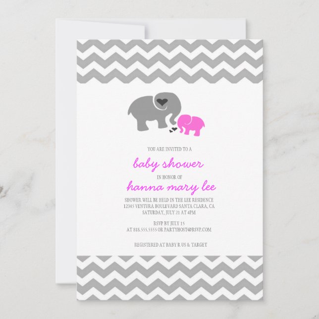 Convite para Chás de fraldas de elefante (Frente)