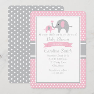 Convite para Chás de fraldas de Elefante, cor-de-