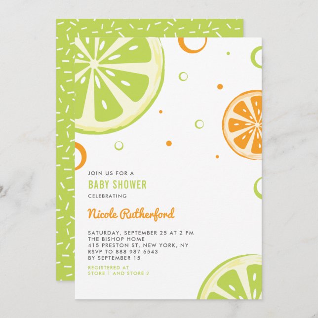 Convite para Chás de fraldas de fatias de citrinos (Frente/Verso)