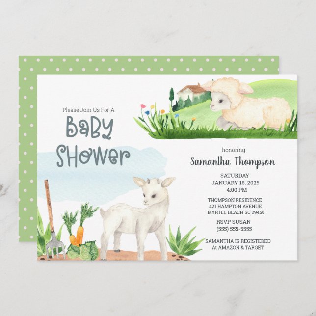 Convite para Chás de fraldas de Fazendas verdes de (Frente/Verso)