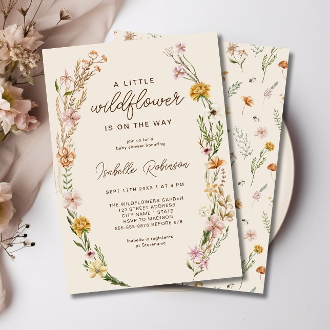 Convite para Chás de fraldas de flor selvagem (Wildflower Boho Baby Shower Invitation)