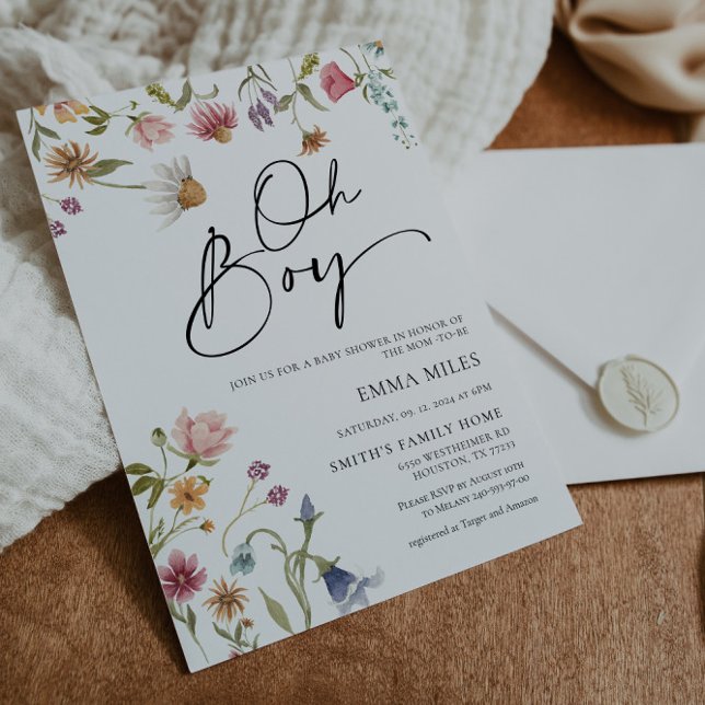 Convite para Chás de fraldas de Flor Selvagem (Criador carregado)