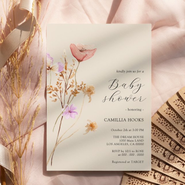 Convite para Chás de fraldas de flor selvagem (Criador carregado)