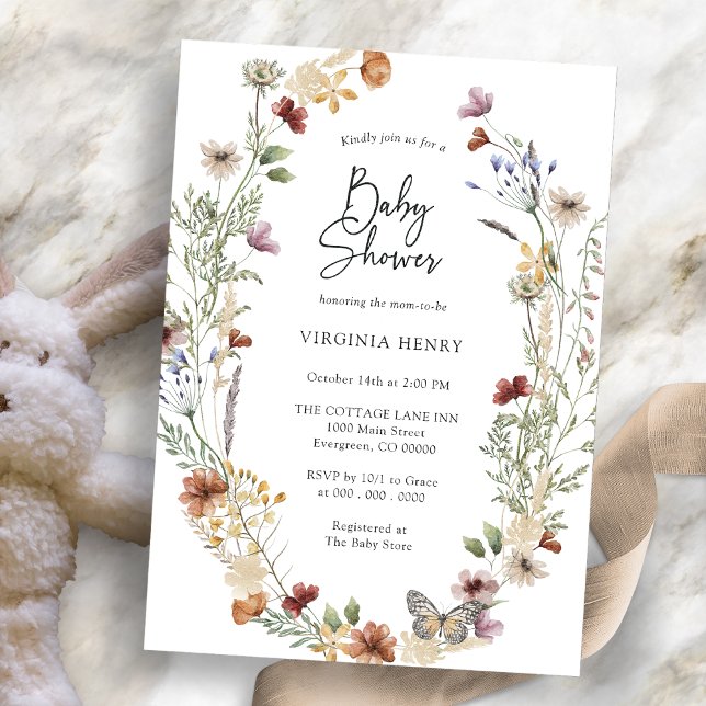 Convite para Chás de fraldas de flor selvagem (Wildflower Baby Shower Invitation
)