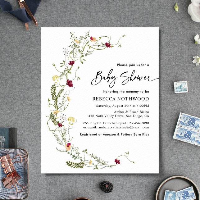 Convite para Chás de fraldas de flor selvagem para (Criador carregado)