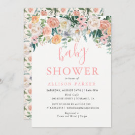 Convite para Chás de fraldas de Flores Românticas