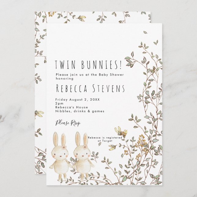 convite para chás de fraldas de flores silvestres  (Frente/Verso)