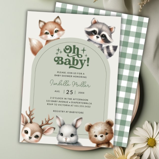 Convite para Chás de fraldas de Florestas de Madei (Woodland Forest Animals Baby Shower Invitation)