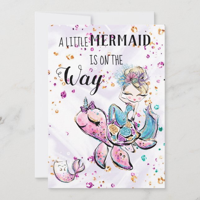 ~ Convite para Chás de fraldas de Gato Unicórnio d (Frente)