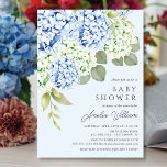 Convite para Chás de fraldas de Hydrangea Azul Ele<br><div class="desc">Belo design de chá de fraldas azul de hydrangea em um fundo azul pálido com uma coordenação de volta para um toque especial extra.</div>