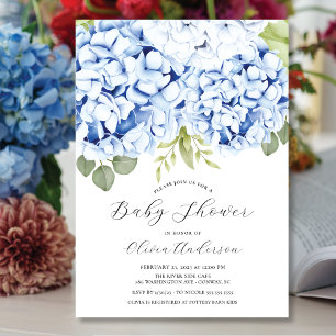 Convite para Chás de fraldas de Hydrangea Azul Ele