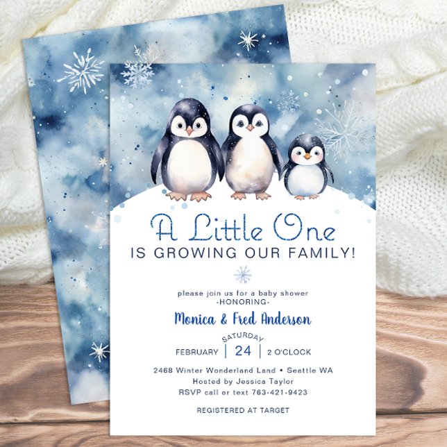 Convite para Chás de fraldas de inverno da família (Penguin Family Baby Shower Invite)