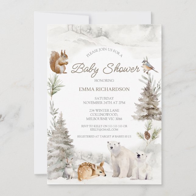 Convite para Chás de fraldas de inverno para Urso- (Frente)