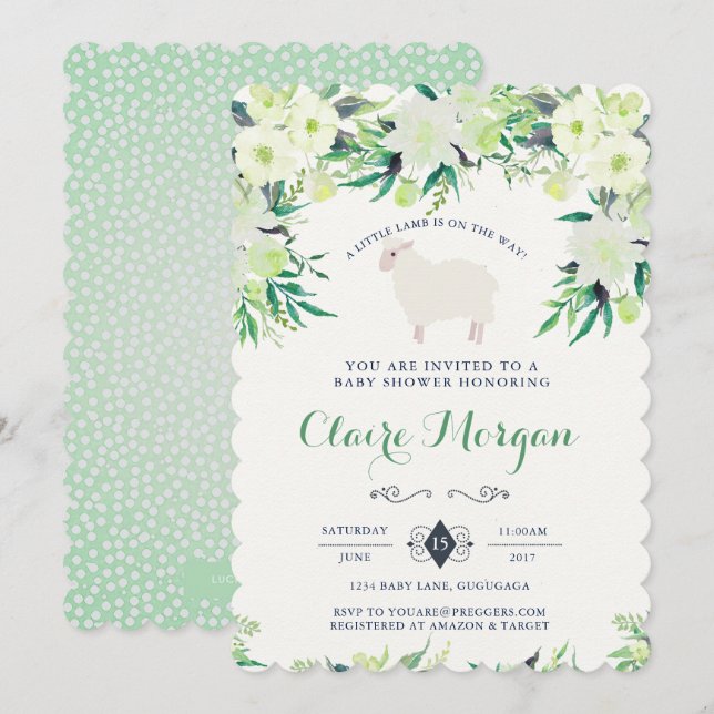 Convite Para Chás de fraldas De Lamb (Frente/Verso)