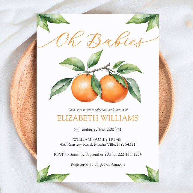 Convite para Chás de fraldas de Laranja Aquarela p (Criador carregado)