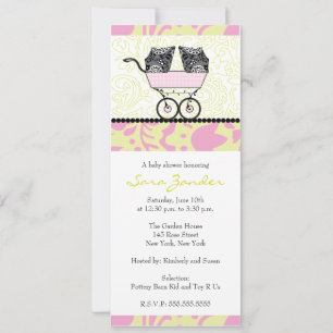 Convite para Chás de fraldas de meninas gêmeas - C