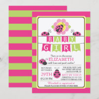 Convite para Chás de fraldas de Meninas Ladybug Cu