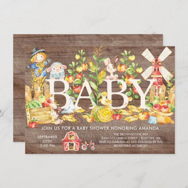 Convite para Chás de fraldas de mercado para agric (Frente/Verso)