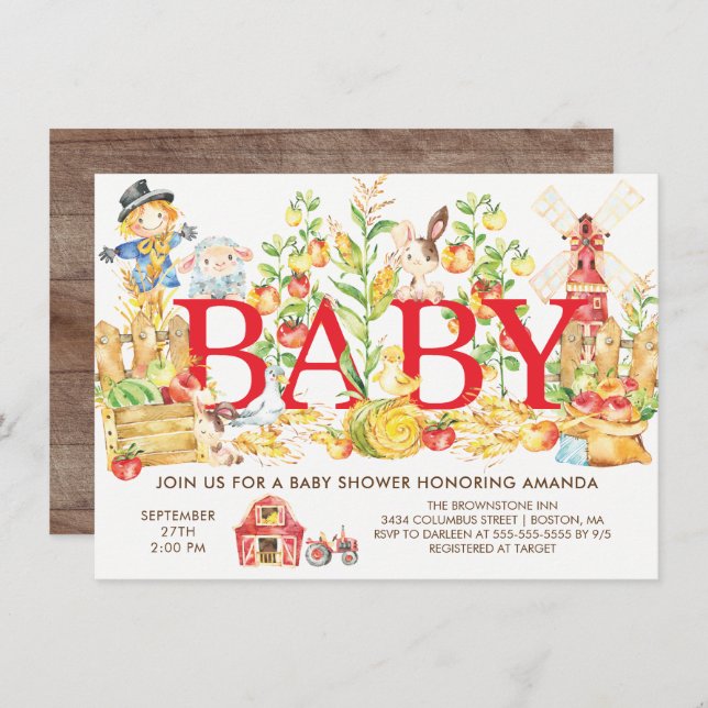 Convite para Chás de fraldas de mercado para agric (Frente/Verso)