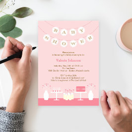 Convite para Chás de fraldas de Mesa doce - Rosa