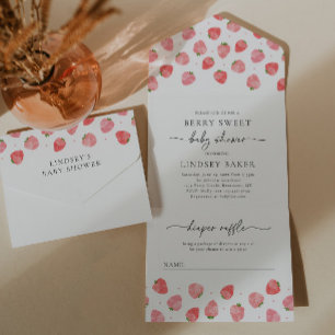 Convite para Chás de fraldas de morango Berry Ba