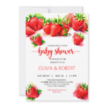 Convite para Chás de fraldas de morango doce