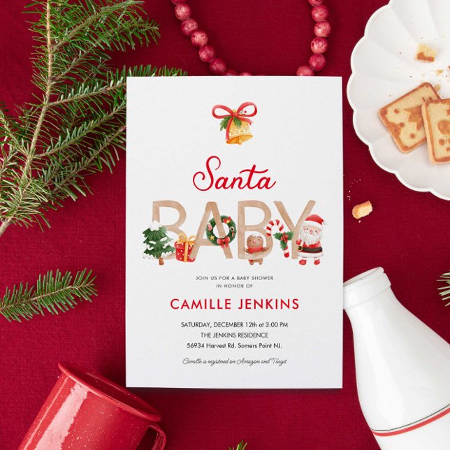 Convite para Chás de fraldas de Natal (Christmas Santa Baby Invitation)