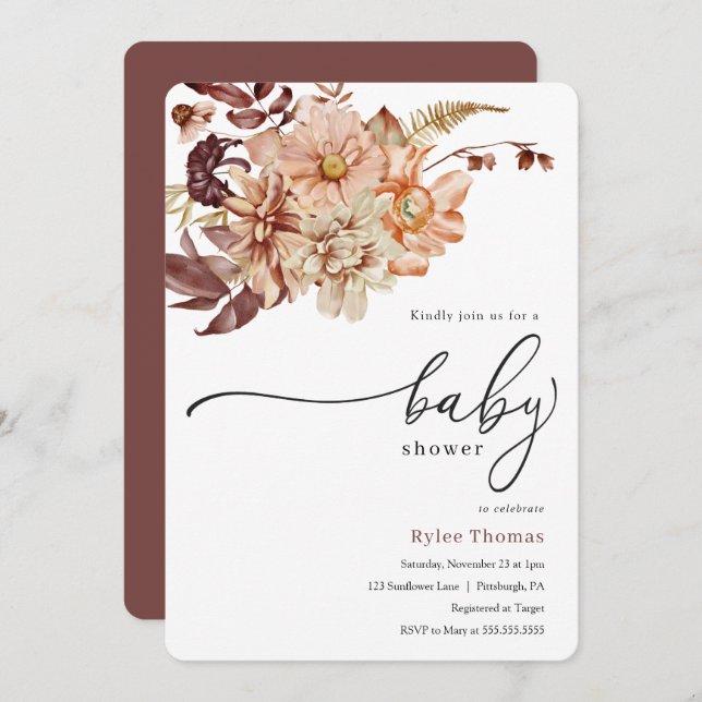 Convite para Chás de fraldas de outono (Frente/Verso)